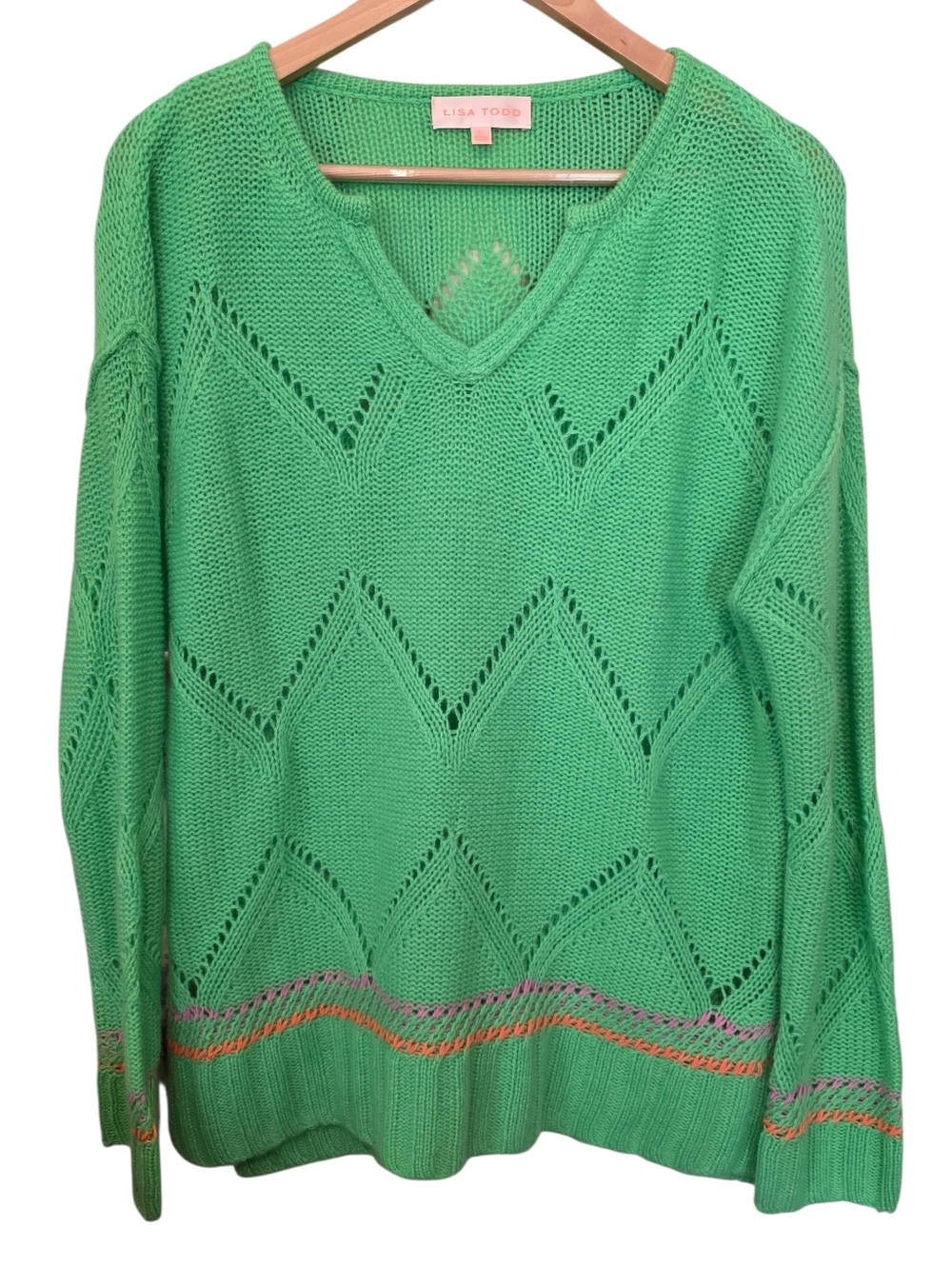 Lisa Todd Summer Softie Sweater 100% Cashmere Jasmine Green V-Neck Size L EUC